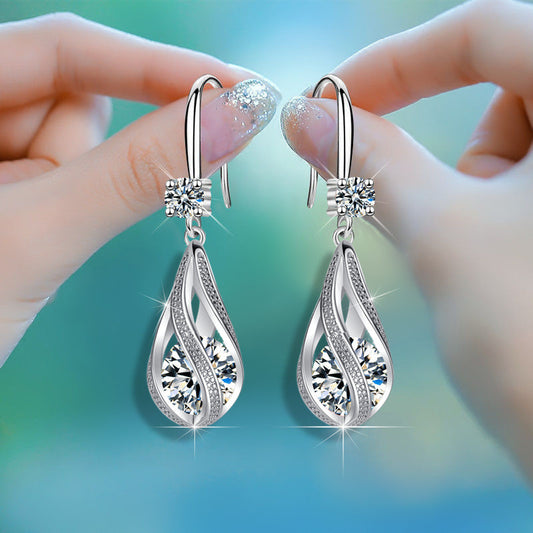 Feine neue 925 Sterling Silber Luxus-Ohrringe mit Kristall-Zirkonia
